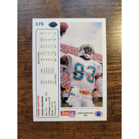 Mark Clayton 1991 Upper Deck #175 - Miami Dolphins - NFL - Fresh Pull - Picture 2 of 2